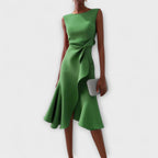 Damen Midikleid trägerlos asymmetrisch Drapierung – elegant für Hochzeitsgast und Abend | Reina