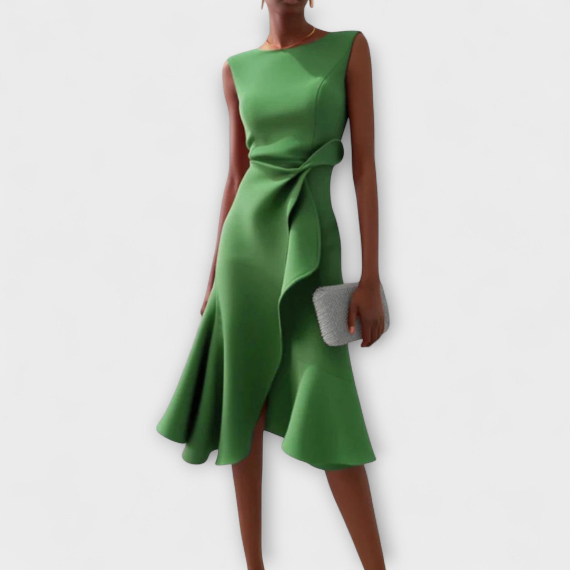 Damen Midikleid trägerlos asymmetrisch Drapierung – elegant für Hochzeitsgast und Abend | Reina