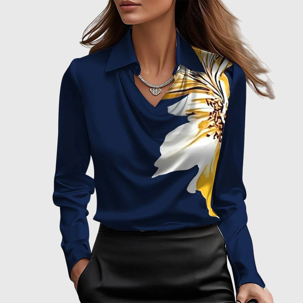 Damen Bluse fließend mit Plissee-Ausschnitt – elegant für Büro & Alltag | Kaya