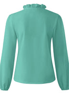 Damen Bluse Langarm V-Ausschnitt mit Rüschen – feminin für Büro & Abend | Lila
