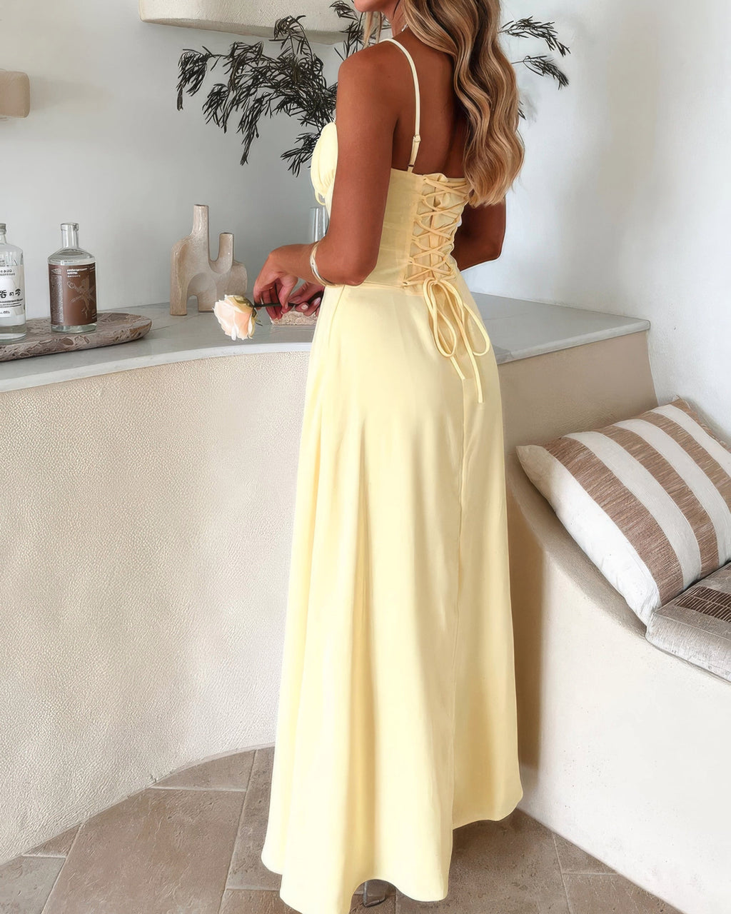 Damen Maxikleid Herzausschnitt Spaghettiträger rückenfrei A-Linie – Partykleid für sommerliche Anlässe | Cora