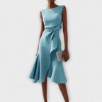 Damen Midikleid trägerlos asymmetrisch Drapierung – elegant für Hochzeitsgast und Abend | Reina