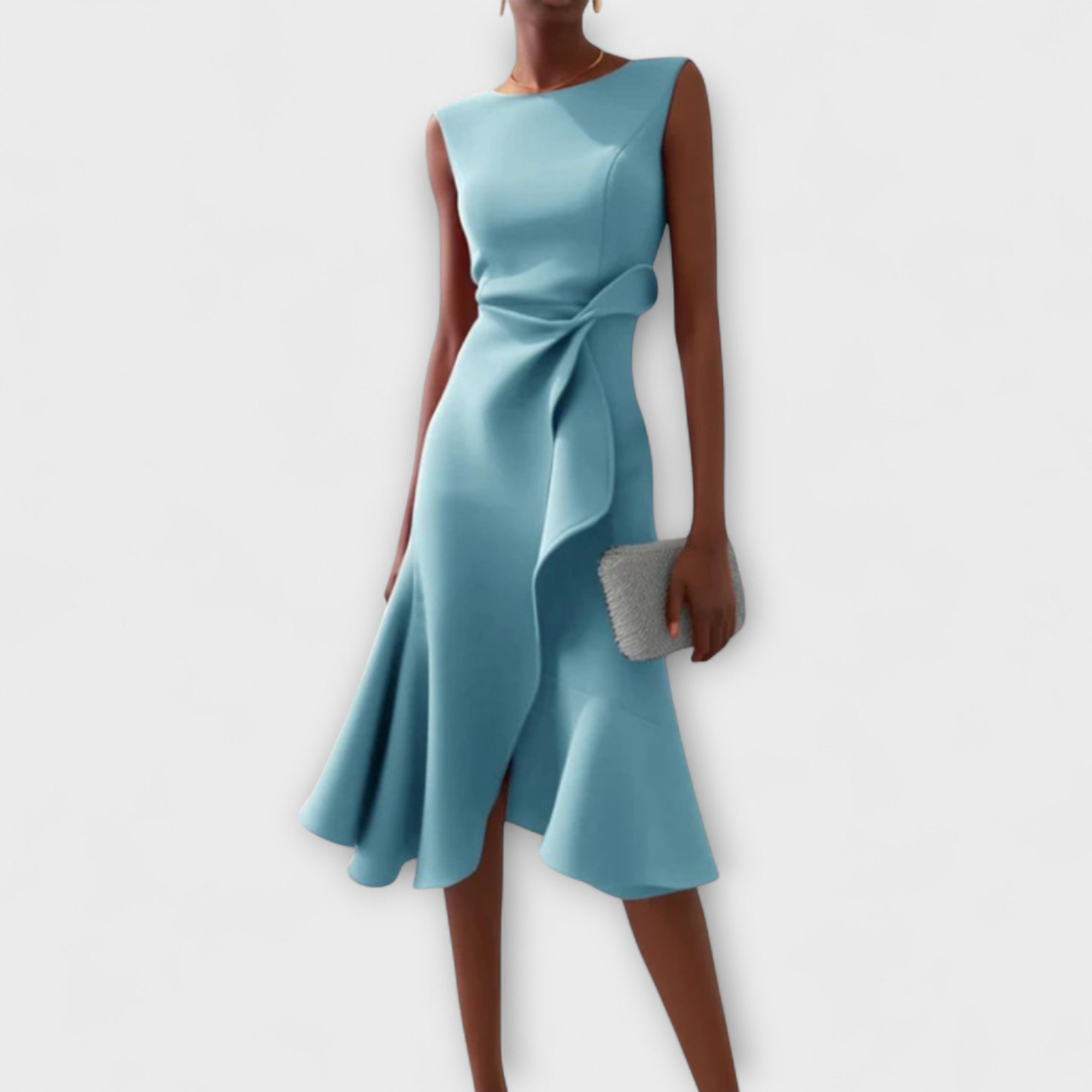 Damen Midikleid trägerlos asymmetrisch Drapierung – elegant für Hochzeitsgast und Abend | Reina