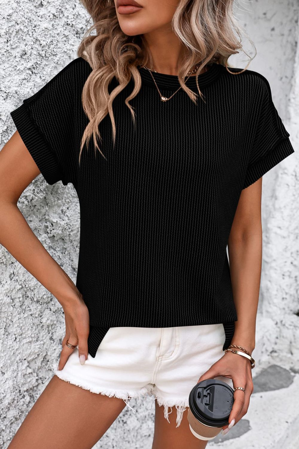 Damen T-Shirt Kurzarm Streifen gerippt Rundhals – zeitloser Alltagsbegleiter | Cleo