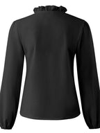 Damen Bluse Langarm V-Ausschnitt mit Rüschen – feminin für Büro & Abend | Lila