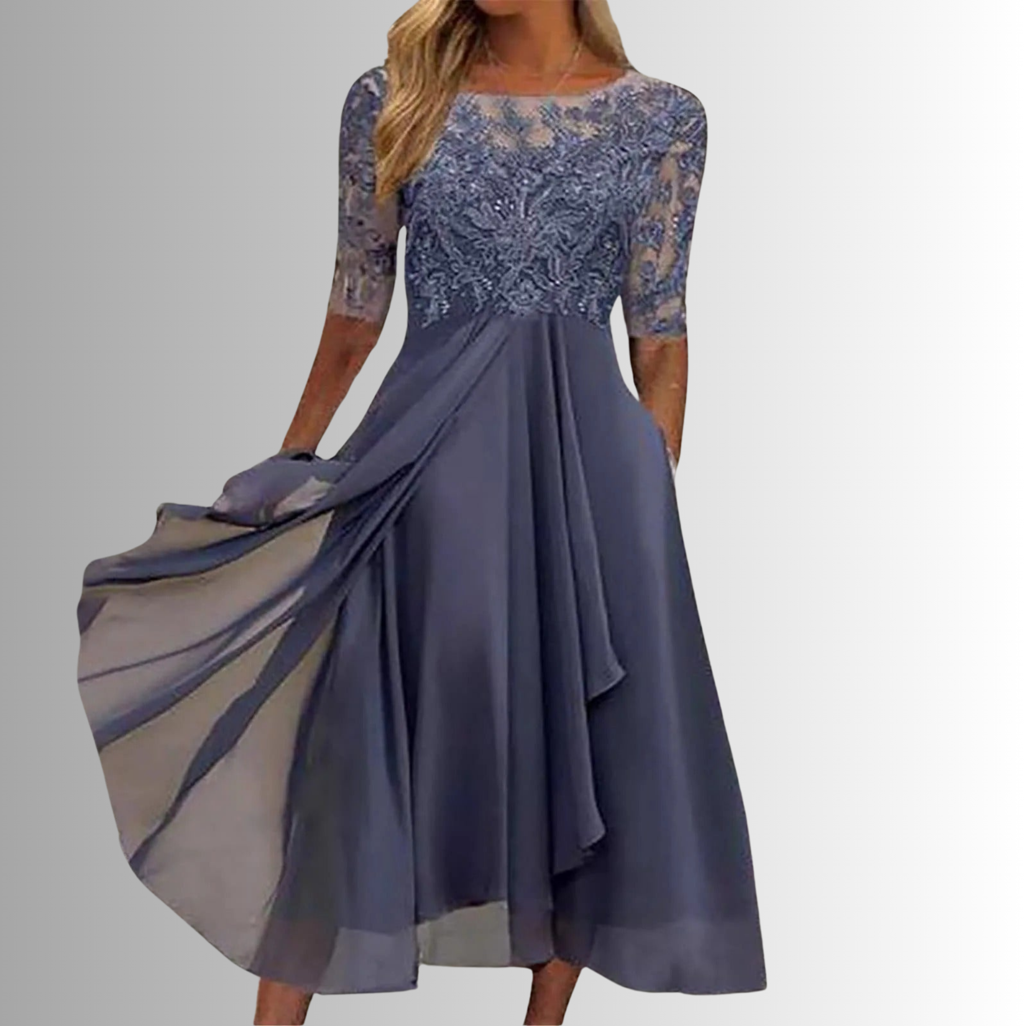 Damen Midikleid Spitzenoberteil mehrlagig fließend – zeitlos festlich für Hochzeiten und Abendveranstaltungen | Elise