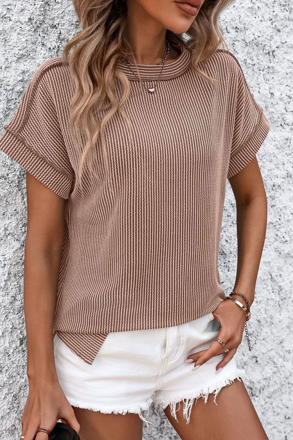 Damen T-Shirt Kurzarm Streifen gerippt Rundhals – zeitloser Alltagsbegleiter | Cleo