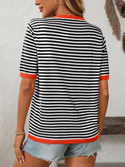 Damen T-Shirt Kurzarm Streifen Strick Rundhals – lässig & vielseitig kombinierbar | Anna