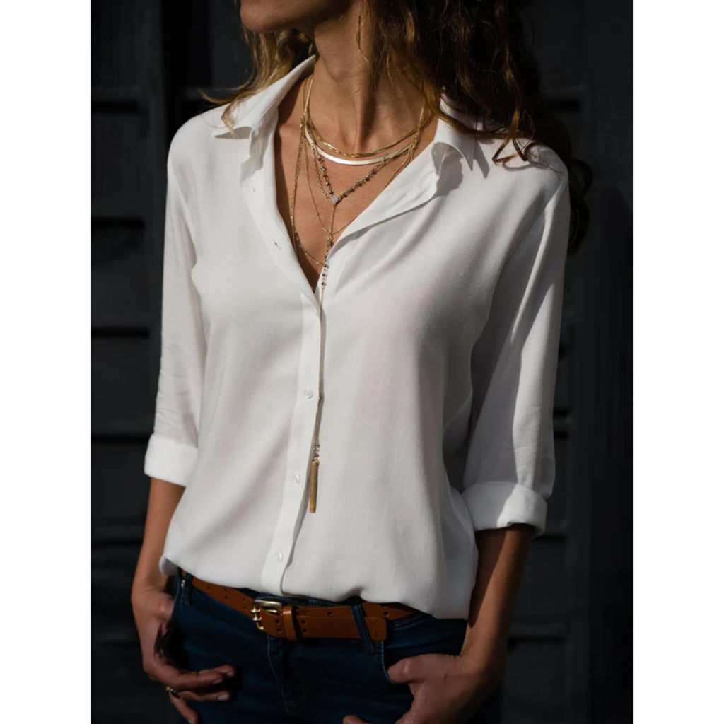 Damen Bluse Langarm mit Knopfleiste leicht – klassisch vielseitig für Business & Alltag | Elise
