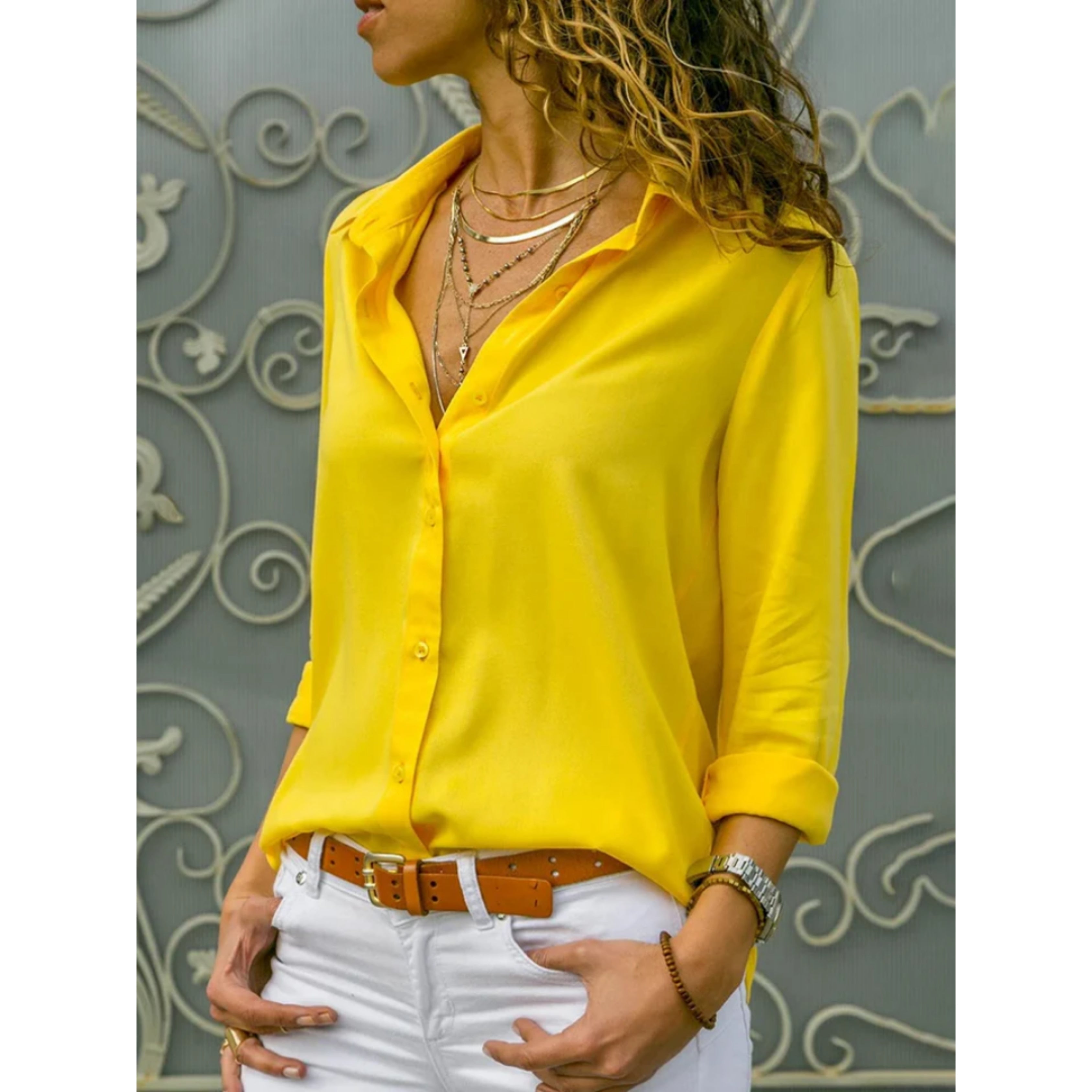 Damen Bluse Langarm mit Knopfleiste leicht – klassisch vielseitig für Business & Alltag | Elise