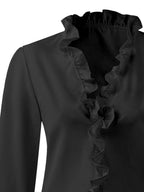 Damen Bluse Langarm V-Ausschnitt mit Rüschen – feminin für Büro & Abend | Lila
