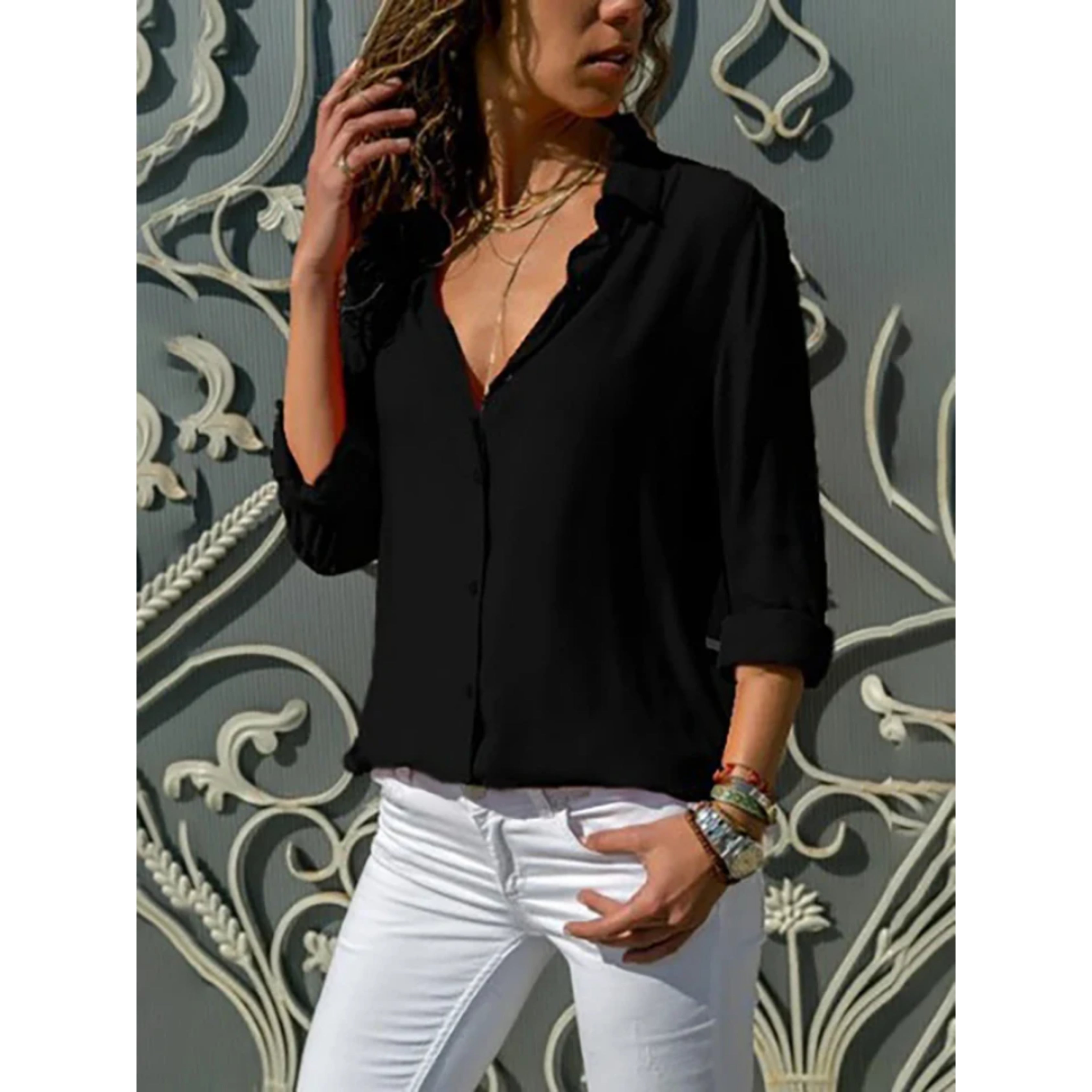 Damen Bluse Langarm mit Knopfleiste leicht – klassisch vielseitig für Business & Alltag | Elise