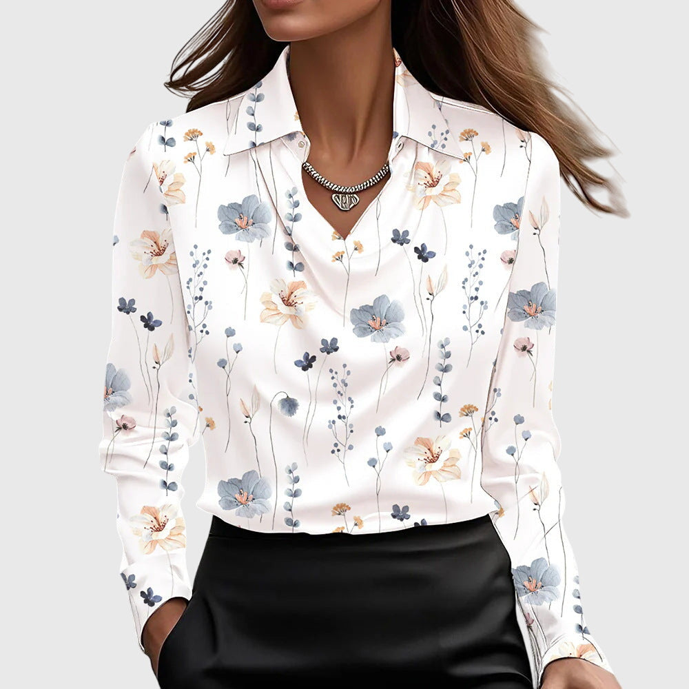 Damen Bluse fließend mit Plissee-Ausschnitt – elegant für Büro & Alltag | Kaya