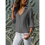 Damen Bluse Langarm mit Knopfleiste leicht – klassisch vielseitig für Business & Alltag | Elise
