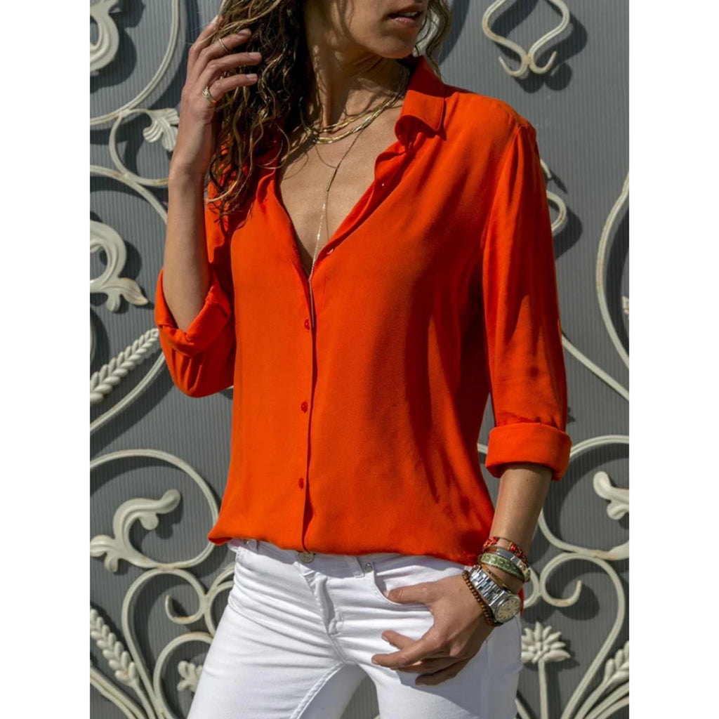 Damen Bluse Langarm mit Knopfleiste leicht – klassisch vielseitig für Business & Alltag | Elise