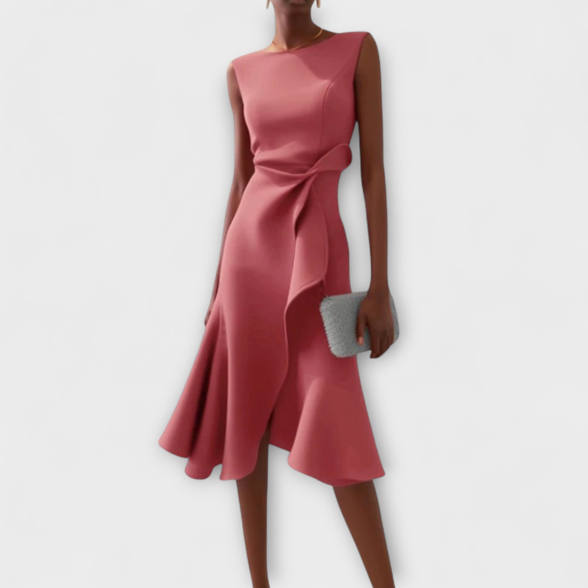 Damen Midikleid trägerlos asymmetrisch Drapierung – elegant für Hochzeitsgast und Abend | Reina