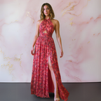 Damen Maxikleid floral rückenfrei fließend – romantischer Sommerlook für Gartenpartys und Urlaub | Calla