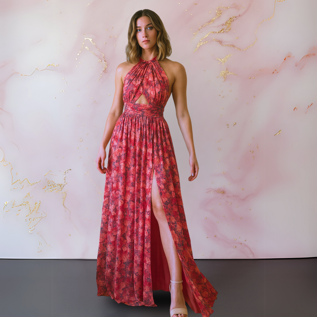 Damen Maxikleid floral rückenfrei fließend – romantischer Sommerlook für Gartenpartys und Urlaub | Calla