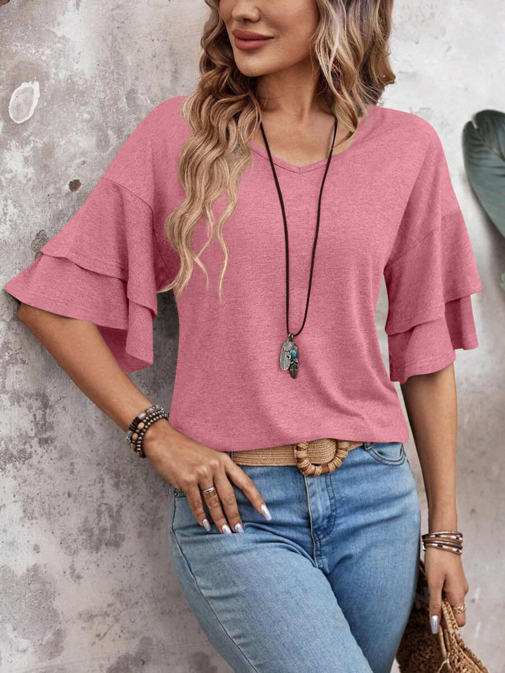 Damen Bluse Halbarm V-Ausschnitt – vielseitig für Büro und Freizeit | Ella
