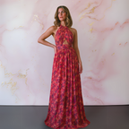 Damen Maxikleid floral rückenfrei fließend – romantischer Sommerlook für Gartenpartys und Urlaub | Calla