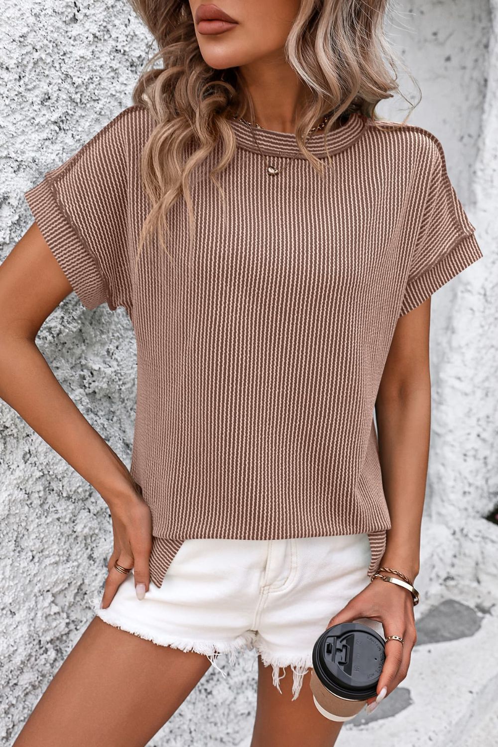 Damen T-Shirt Kurzarm Streifen gerippt Rundhals – zeitloser Alltagsbegleiter | Cleo