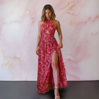 Damen Maxikleid floral rückenfrei fließend – romantischer Sommerlook für Gartenpartys und Urlaub | Calla