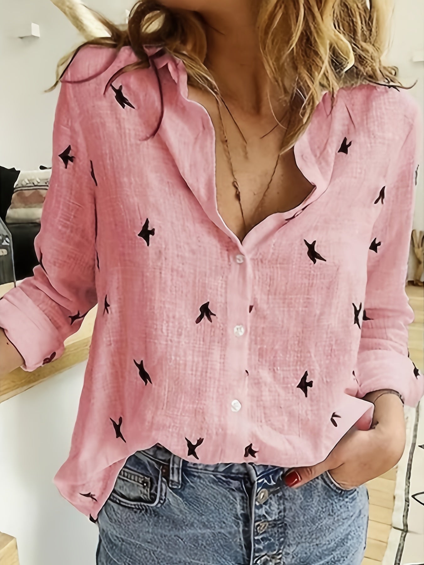 Damen Bluse mit Print und Knopfleiste – locker & alltagstauglich