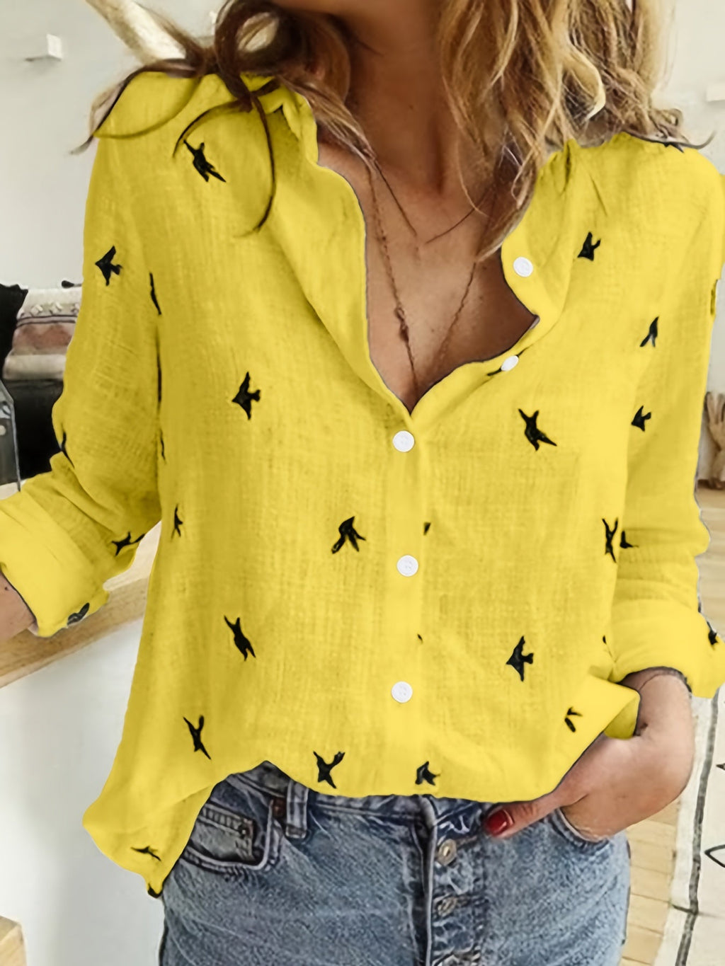 Damen Bluse mit Print und Knopfleiste – locker & alltagstauglich
