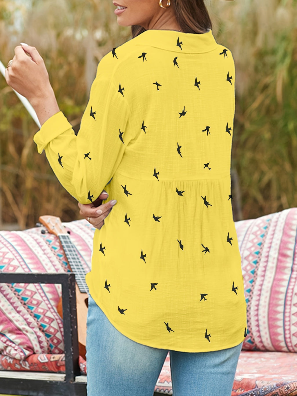 Damen Bluse mit Print und Knopfleiste – locker & alltagstauglich
