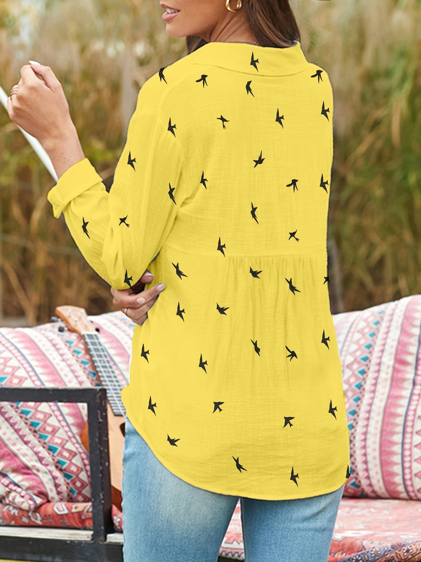 Damen Bluse mit Print und Knopfleiste – locker & alltagstauglich