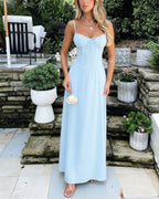 Damen Maxikleid Herzausschnitt Spaghettiträger rückenfrei A-Linie – Partykleid für sommerliche Anlässe | Cora