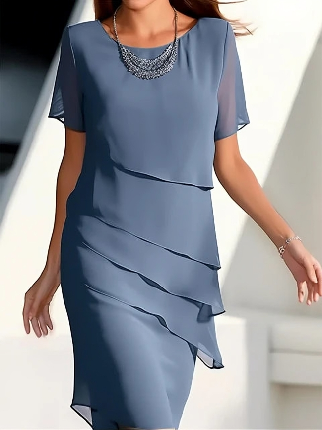 Damen Midikleid Kurzarm mit femininen Lagen – Abendkleid & Partykleid für elegante Anlässe | Bella