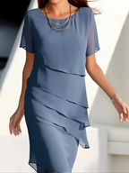 Damen Midikleid Kurzarm mit femininen Lagen – Abendkleid & Partykleid für elegante Anlässe | Bella