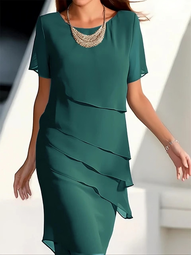 Damen Midikleid Kurzarm mit femininen Lagen – Abendkleid & Partykleid für elegante Anlässe | Bella