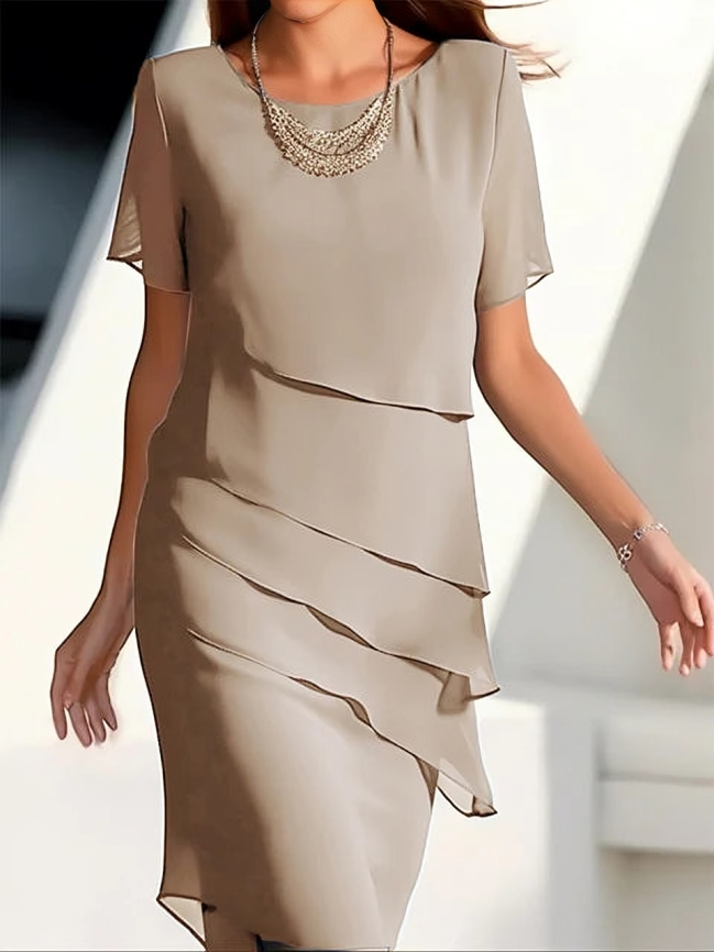 Damen Midikleid Kurzarm mit femininen Lagen – Abendkleid & Partykleid für elegante Anlässe | Bella