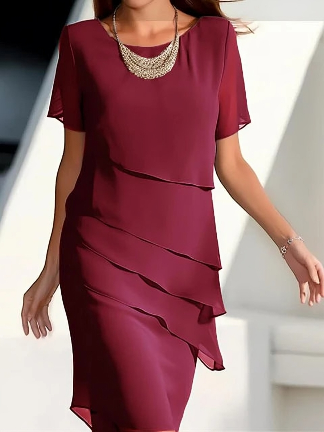 Damen Midikleid Kurzarm mit femininen Lagen – Abendkleid & Partykleid für elegante Anlässe | Bella