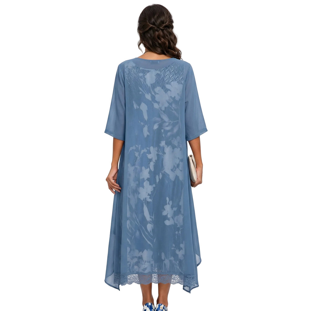 Damen Maxikleid mit Strickjacke Blumen-Set – zweiteilig, festlich | Dina