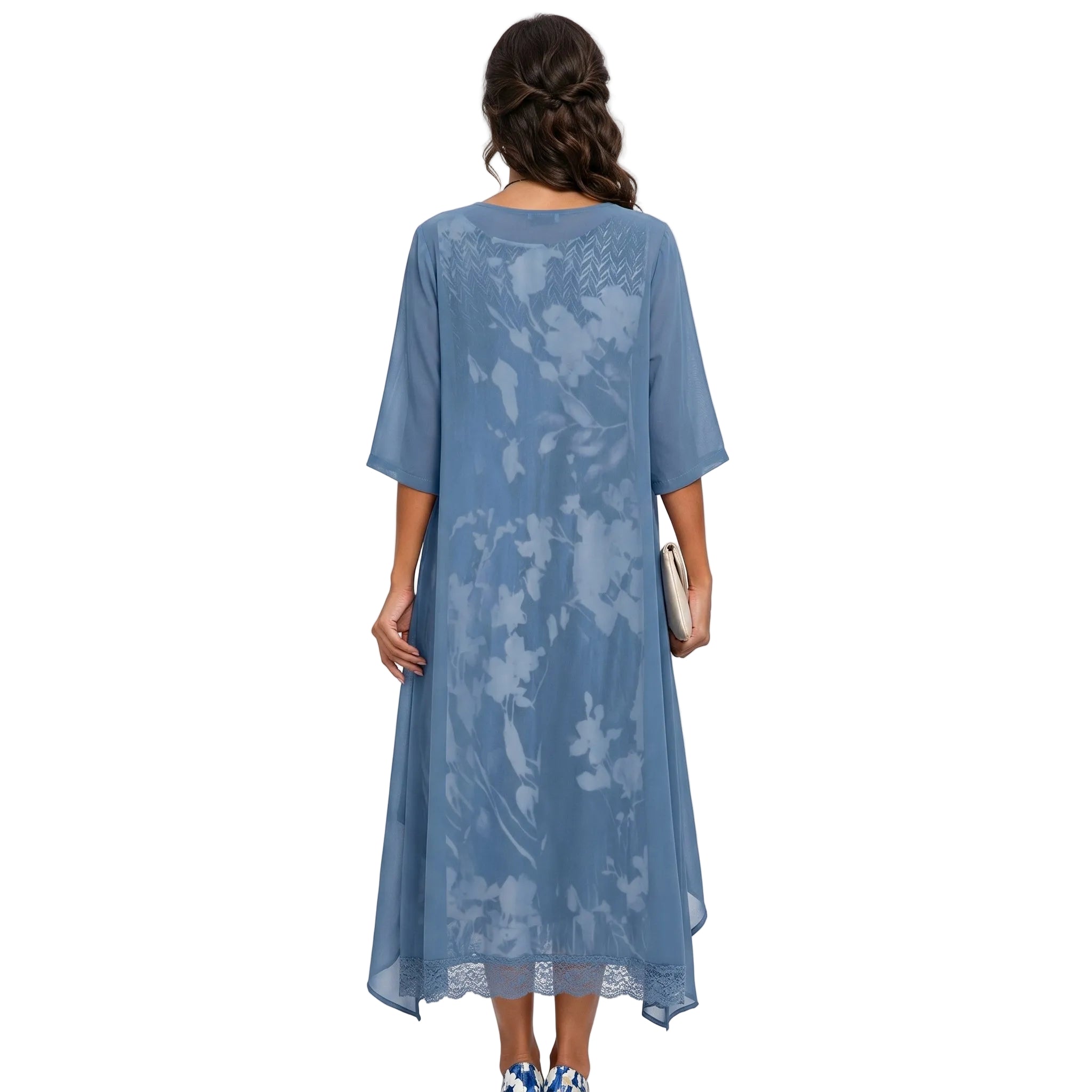 Damen Maxikleid mit Strickjacke Blumen-Set – zweiteilig, festlich | Dina