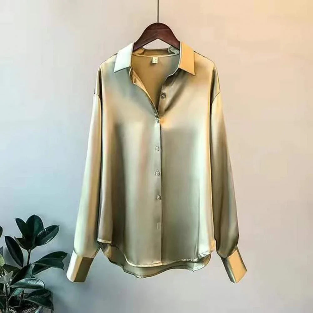 Damen Seidenbluse Langarm mit Knopfleiste – luxuriös-klassisch für Büro & besondere Anlässe | Diane