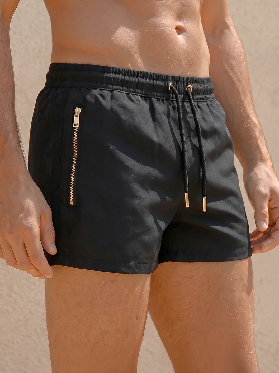 Herren-Badeshorts Schwarz Badehose schnelltrocknend | Laro