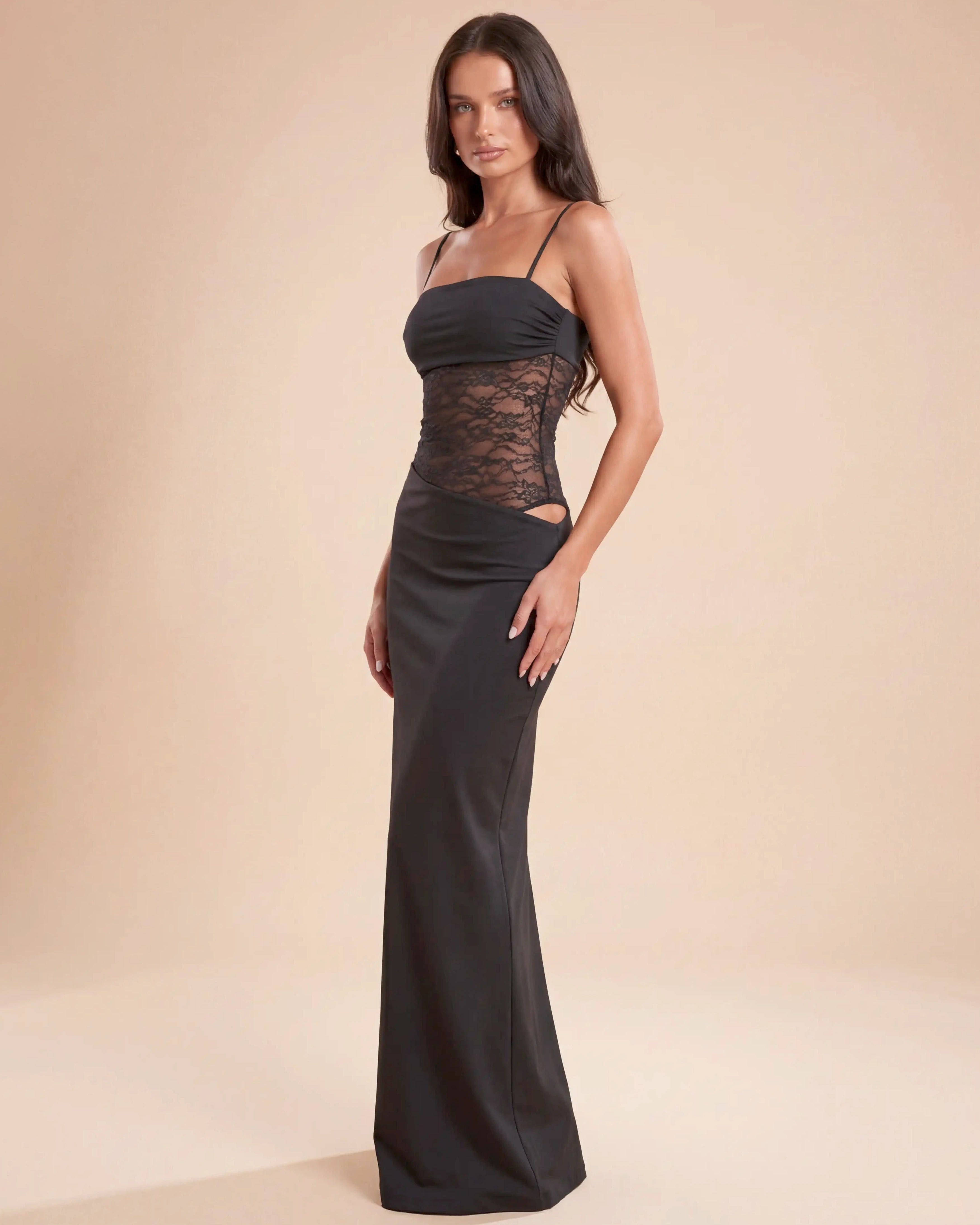 Damen Maxikleid Spitzenpaneel fließend – feminin elegant für besondere Anlässe | Marit