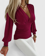 Damen Bluse V-Ausschnitt figurbetont – elegant für Alltag & Abend | Rosalind