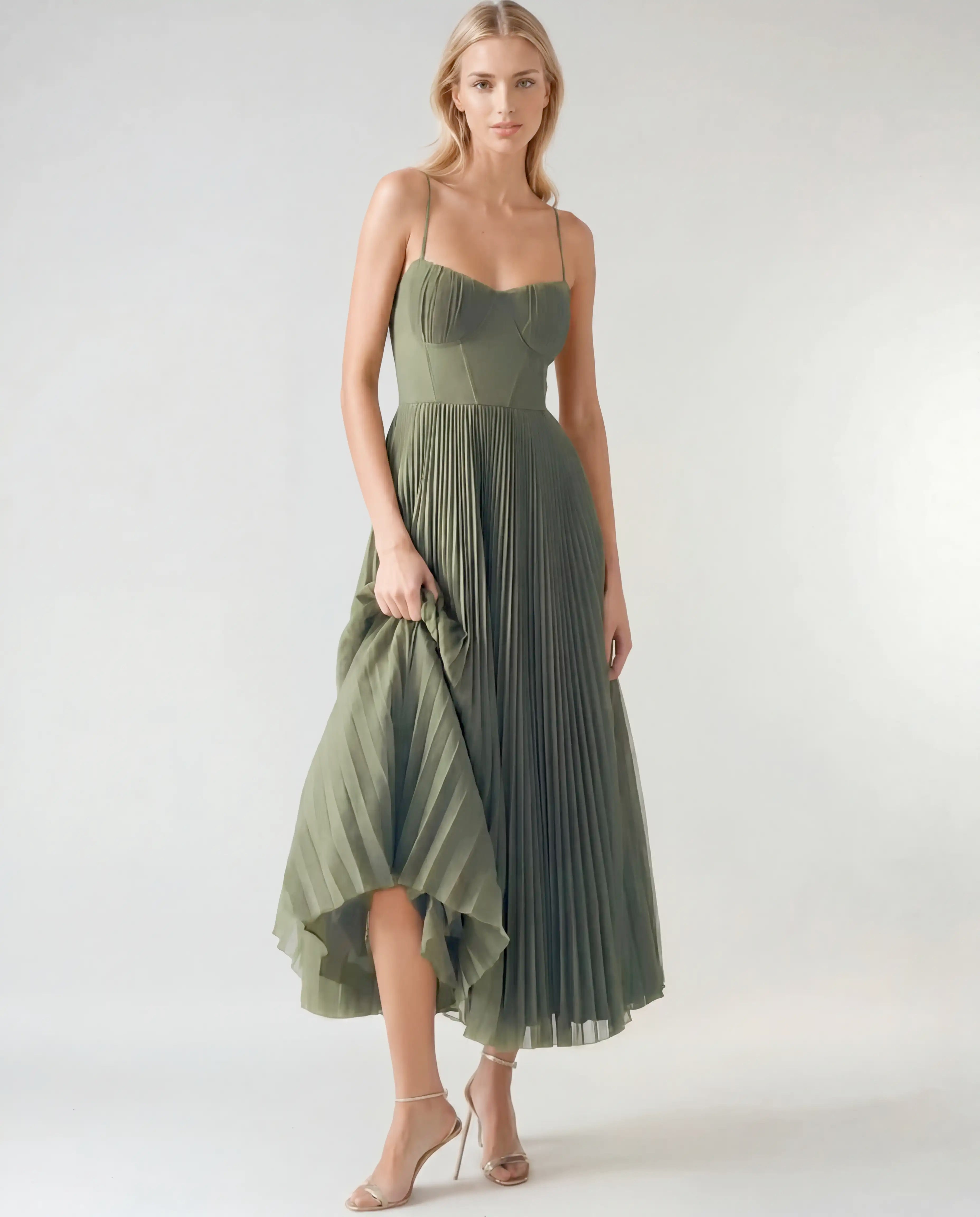 Damen Abendkleid Maxikleid Herzausschnitt plissiert – glamourös für Hochzeit & Abendveranstaltung | Vivienne
