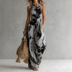 Women's Halter Maxi Dress – High-Waisted Flowy with Artistic Print | Pauline