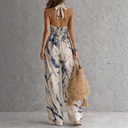 Women's Halter Maxi Dress – High-Waisted Flowy with Artistic Print | Pauline
