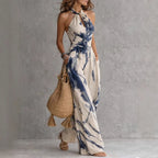 Women's Halter Maxi Dress – High-Waisted Flowy with Artistic Print | Pauline