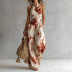 Women's Halter Maxi Dress – High-Waisted Flowy with Artistic Print | Pauline