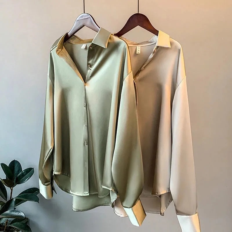 Damen Seidenbluse Langarm mit Knopfleiste – luxuriös-klassisch für Büro & besondere Anlässe | Diane