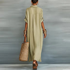 Damen Maxikleid mit Kurzarm und Hemdkragen – Lässig und elegant für Alltag und Freizeit | Theda