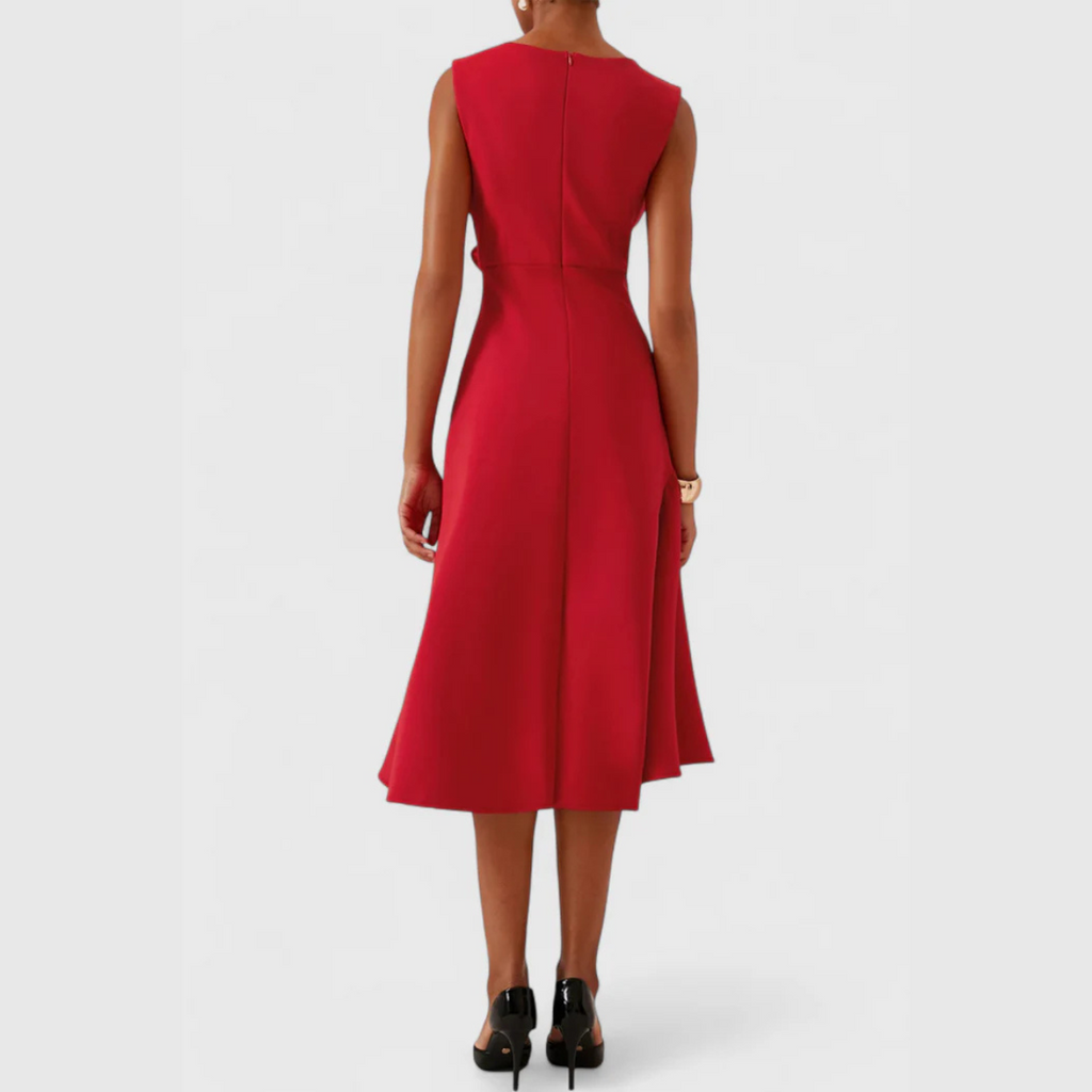 Damen Midikleid trägerlos asymmetrisch Drapierung – elegant für Hochzeitsgast und Abend | Reina